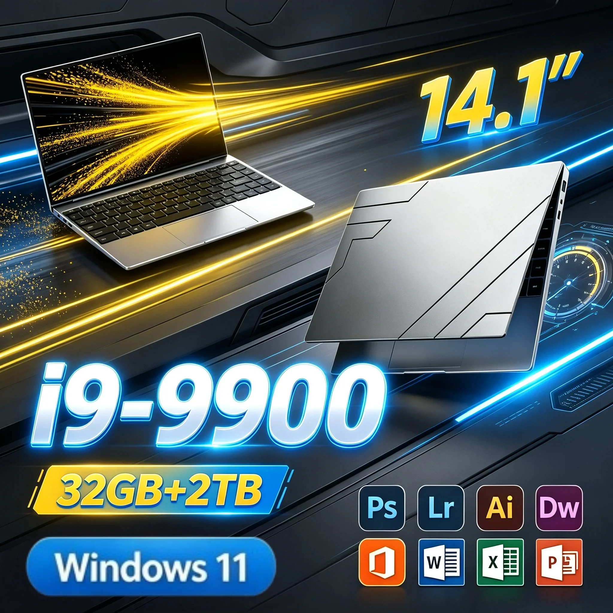 New Arrival 14.1'' Lightweight Notebook PC Intel I9‑9900 32GB RAM 1TB/2TB SSD Windows 11 Slim Laptop For Daily Office Student