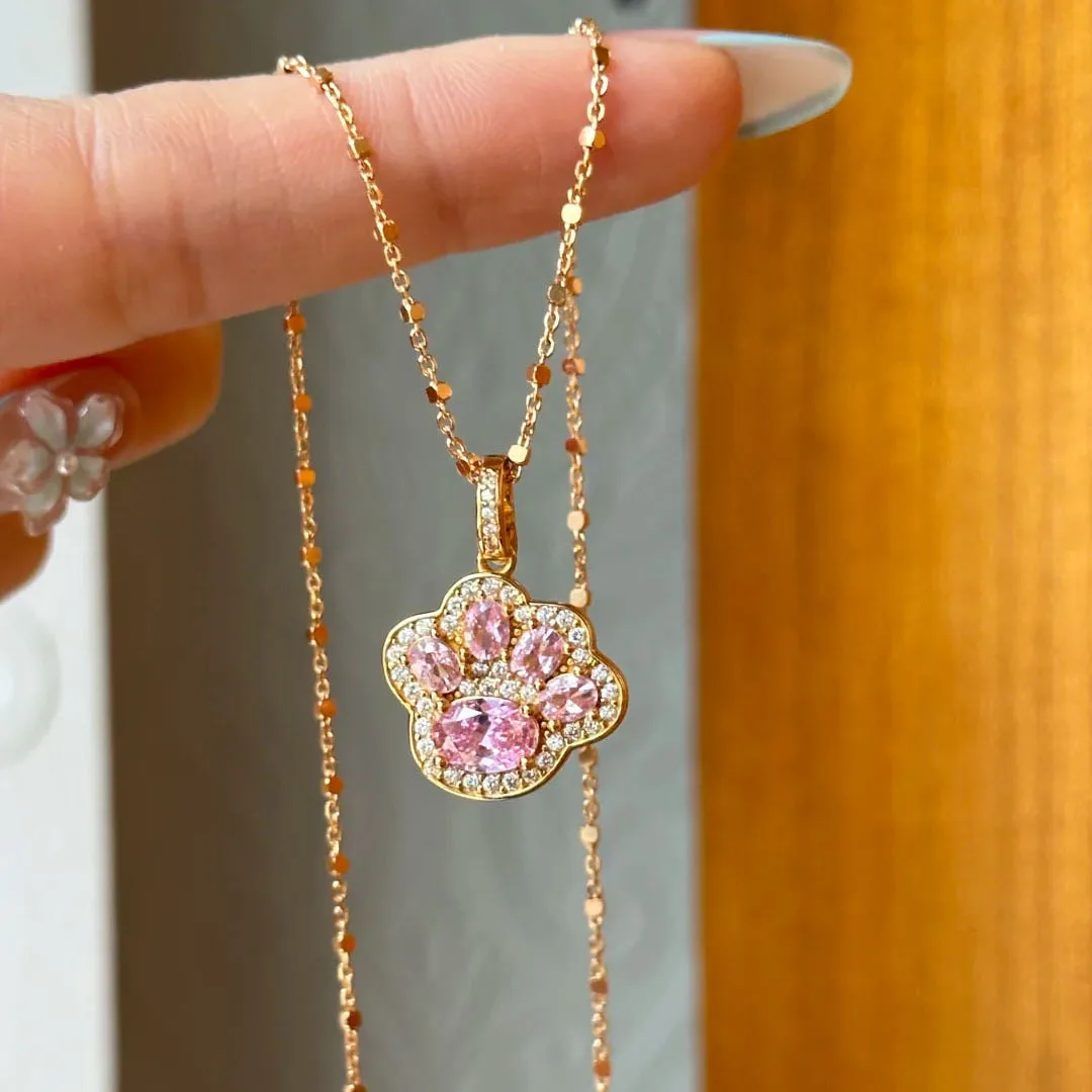 Fresh cutecore cute necklace accessory combination earrings for women high-end pink diamonds cat scratch fashion jewelry sets