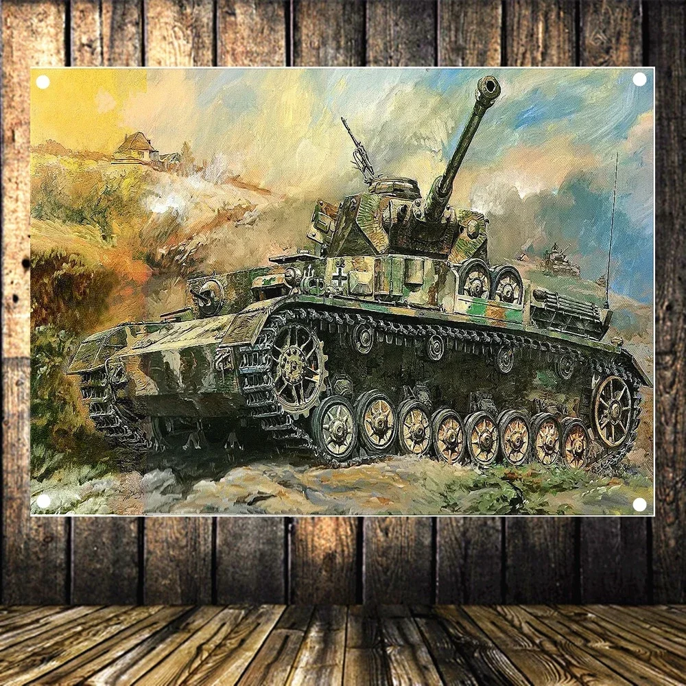 WW II Heavy Tank Armor Weapons Poster Wall Hanging Flag - Mechanical Armored Division Military Art Decor Banner - Wall Art Decor