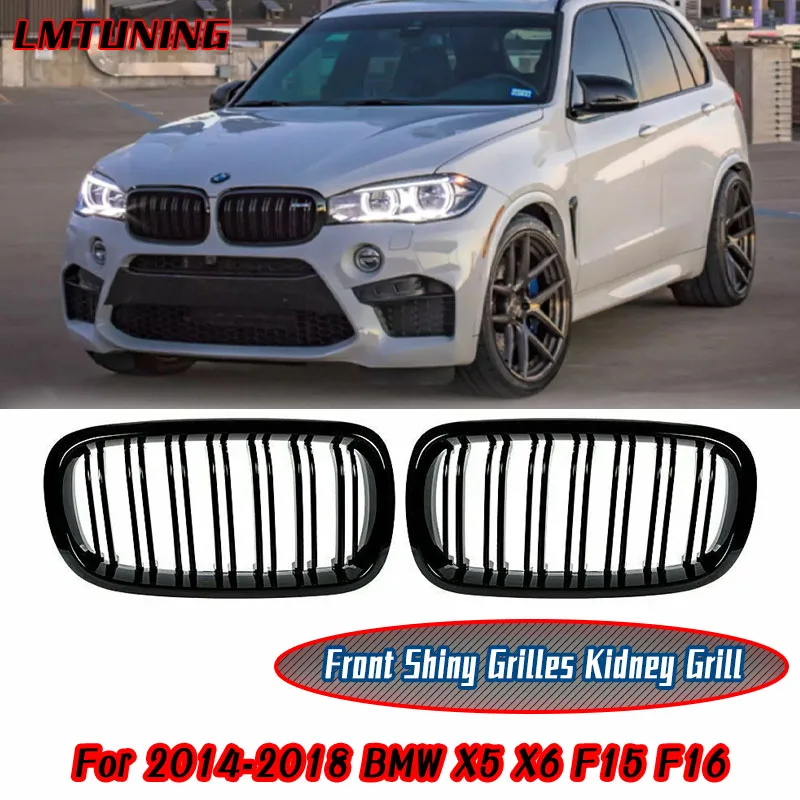 

For BMW F15 F16 X5 X6 2014-2018 Gloss Black M Color Front Hood Kidney Grille Grill Car Front Bumper Air Intake Accessories