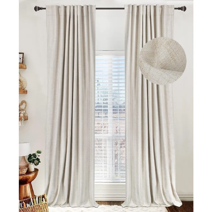 

Linen Blackout Curtains for Bedroom 84 Inches Long Back Tab Rod Pocket Living Room Drapes Thermal Insulated Blackout Curtains 2
