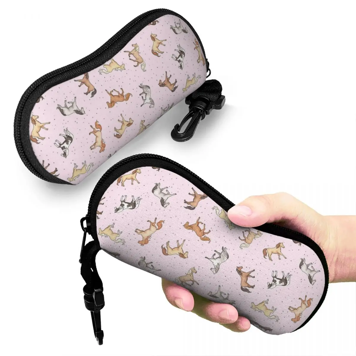 

Scattered Horses Spotty On Cherry Blossom Pink Pattern Shell Glasses Case Protector Sunglasses Box Women Men Soft Eyeglass Bag