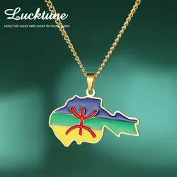 Lucktune Vintage Africa Berbers Symbol Map Necklace Berber Amazigh ⵣ Letter Drip Oil Map Necklace for Women Amulet Jewelry Gifts