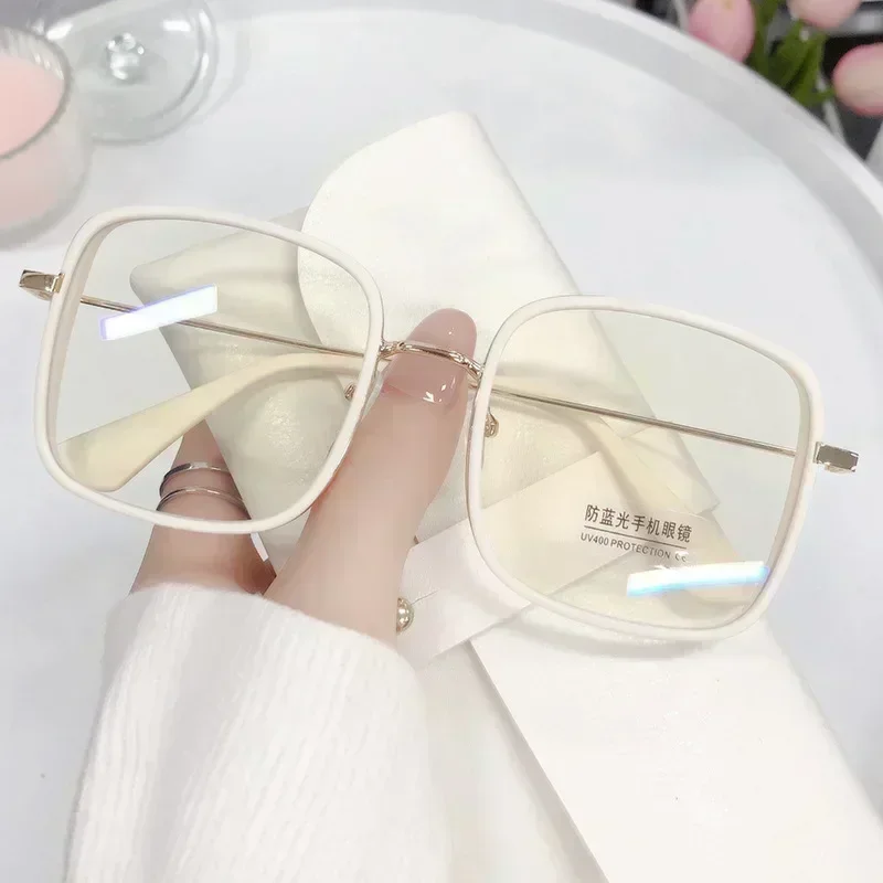 Gafas de mujer con montura cuadrada grande, gafas de lectura transparentes a la moda para chica Ins, gafas de ordenador con luz antiazul de alta definición