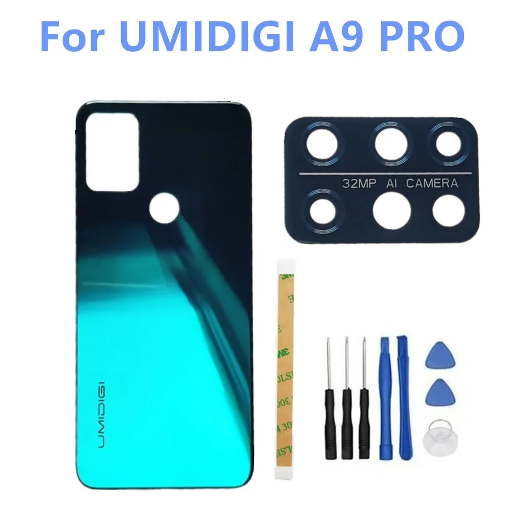 Für UMI UMIDIGI A9 Pro Telefon Batterie Abdeckung Zurück Shell Gehäuse Fall Reparatur Rahmen Kamera Glas Objektiv Teile + Kamera objektiv Teile