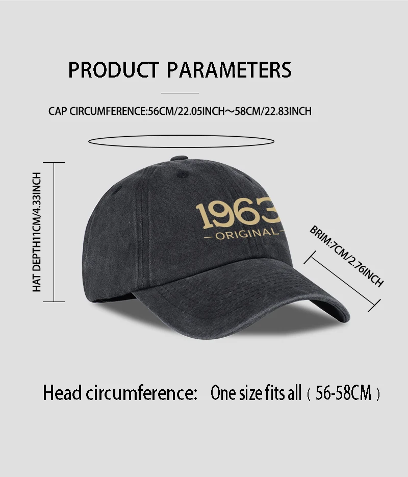 Retro 1963 Original Bedruckte Gewaschene Baseballkappe - Verstellbar, Outdoor, Casual, Unisex, Dad Cap - Vatertagsgeschenk – Detail 10