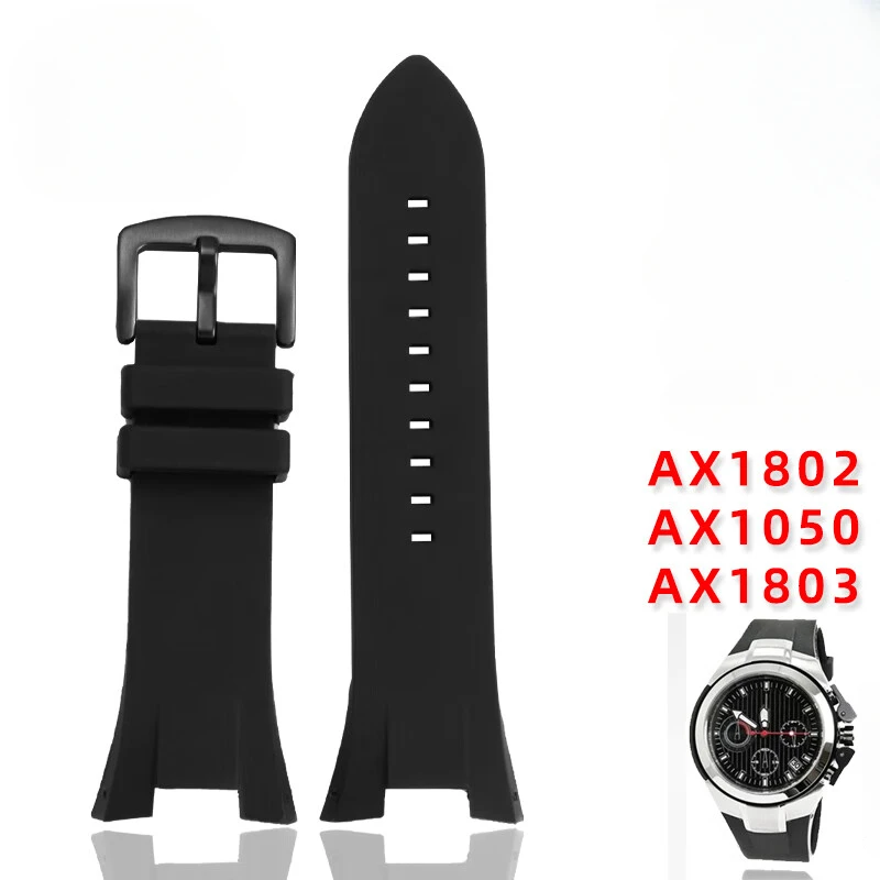 For Armani Watch Accessories AX1803/AX1802/AX1050 Men's Concave Silicone Watch with Black Black Buckle Interface Width 31 * 14mm