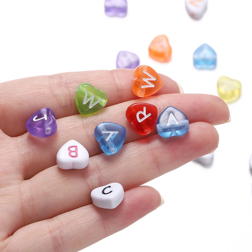 

50PCS Heart Alphabet Beads Acrylic Love Loose Beads for Valentine's Day DIY Couple Name Bracelet & Sweet Confession Necklace