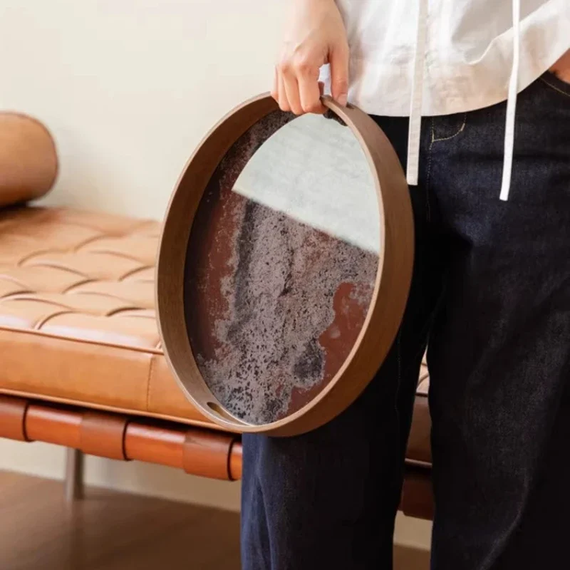 Modern Minimalist Round Tray, Decorative Wooden Centerpiece for Entryway & Tea Room, Multi-Purpose Catchall for Keys & Snacks