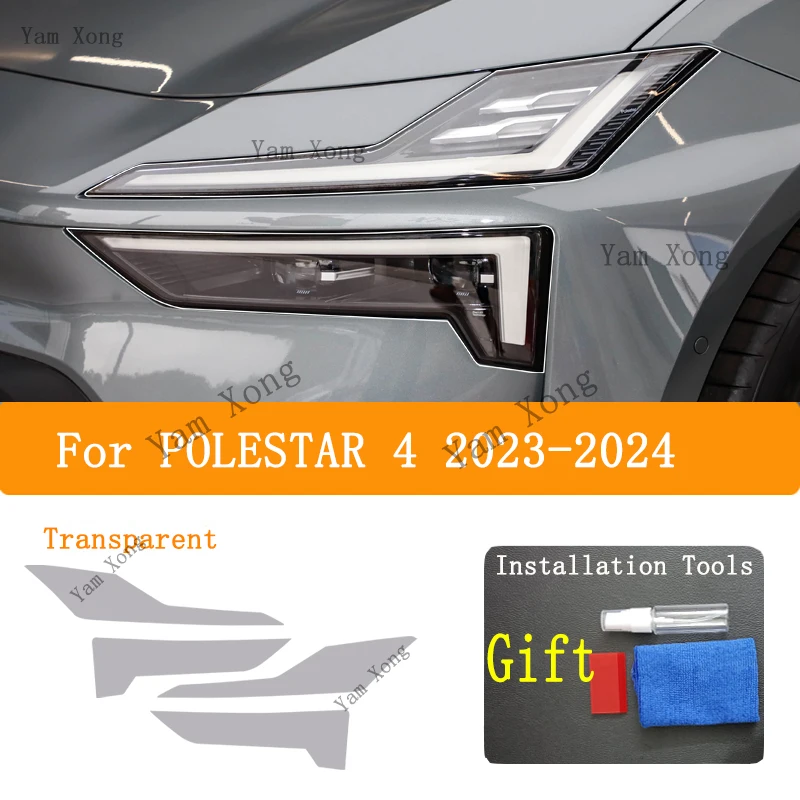 

For POLESTAR 4 2023 2024 Car instrument Headlight Protective Front Transparent Smoked Black TPU Sticker Styling sticker