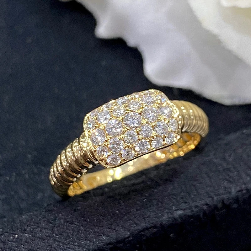 Aazuo Vintage Style 18K Pure Yellow Gold Real Diamond Engagement Ring For Woman  Charm Jewelry Fashion Love Luxury Jewelry Au750