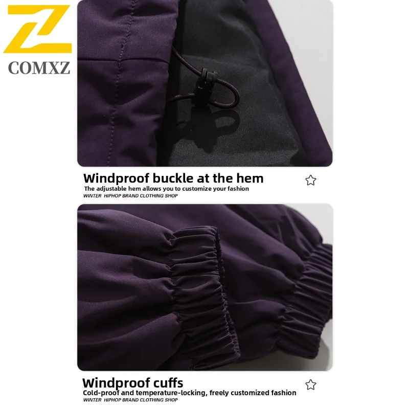 COMXZ Men Cotton Coat Winter Thick Cold Proof Quilted Outdoor Windproof Windbreaker American Streetwear Workwear Padded Jacket