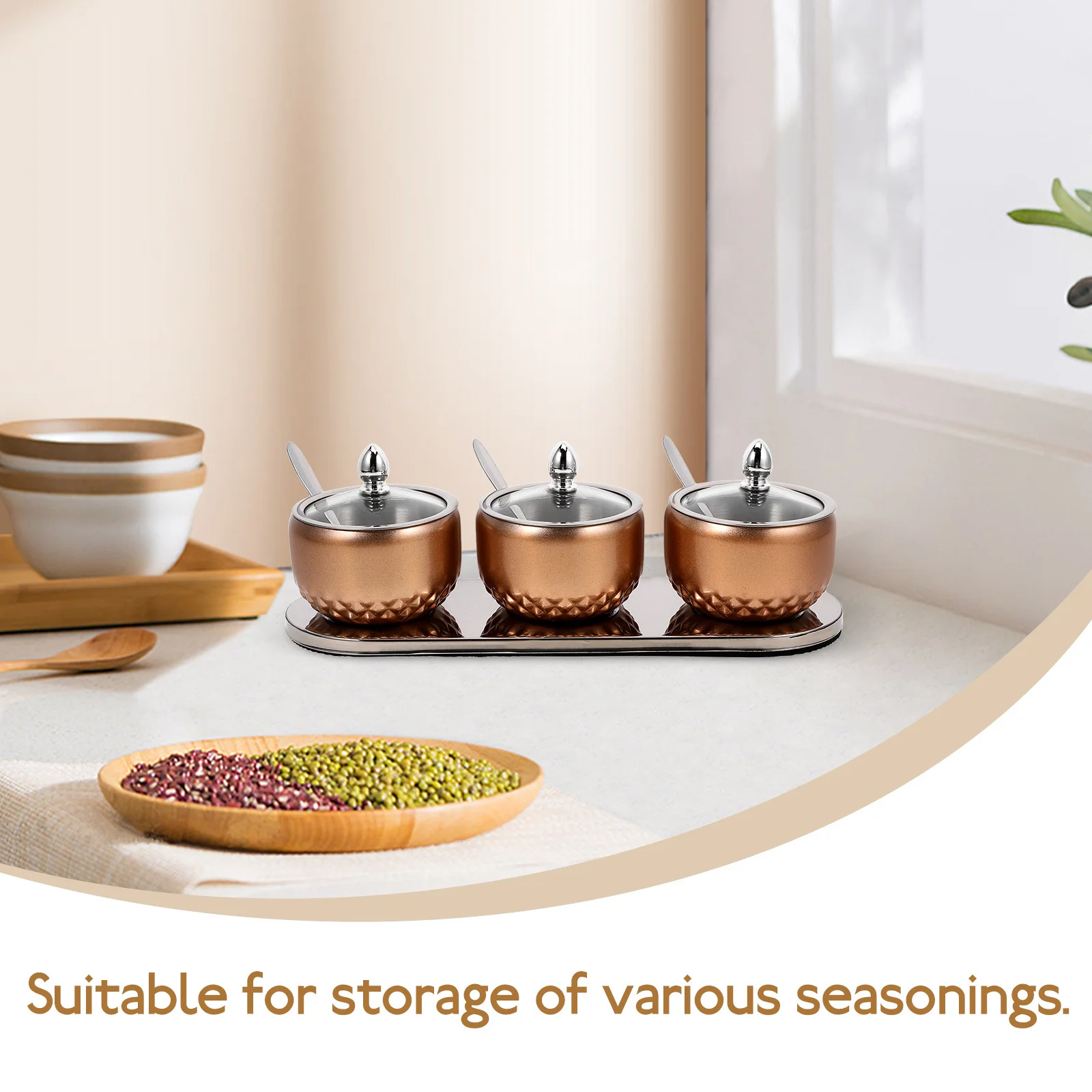 

1Set Seasoning Jar Set Stainless Steel Spice Container with Lid Modern Kitchen Condiment Organizer for Salt Pepper Sugar Storage