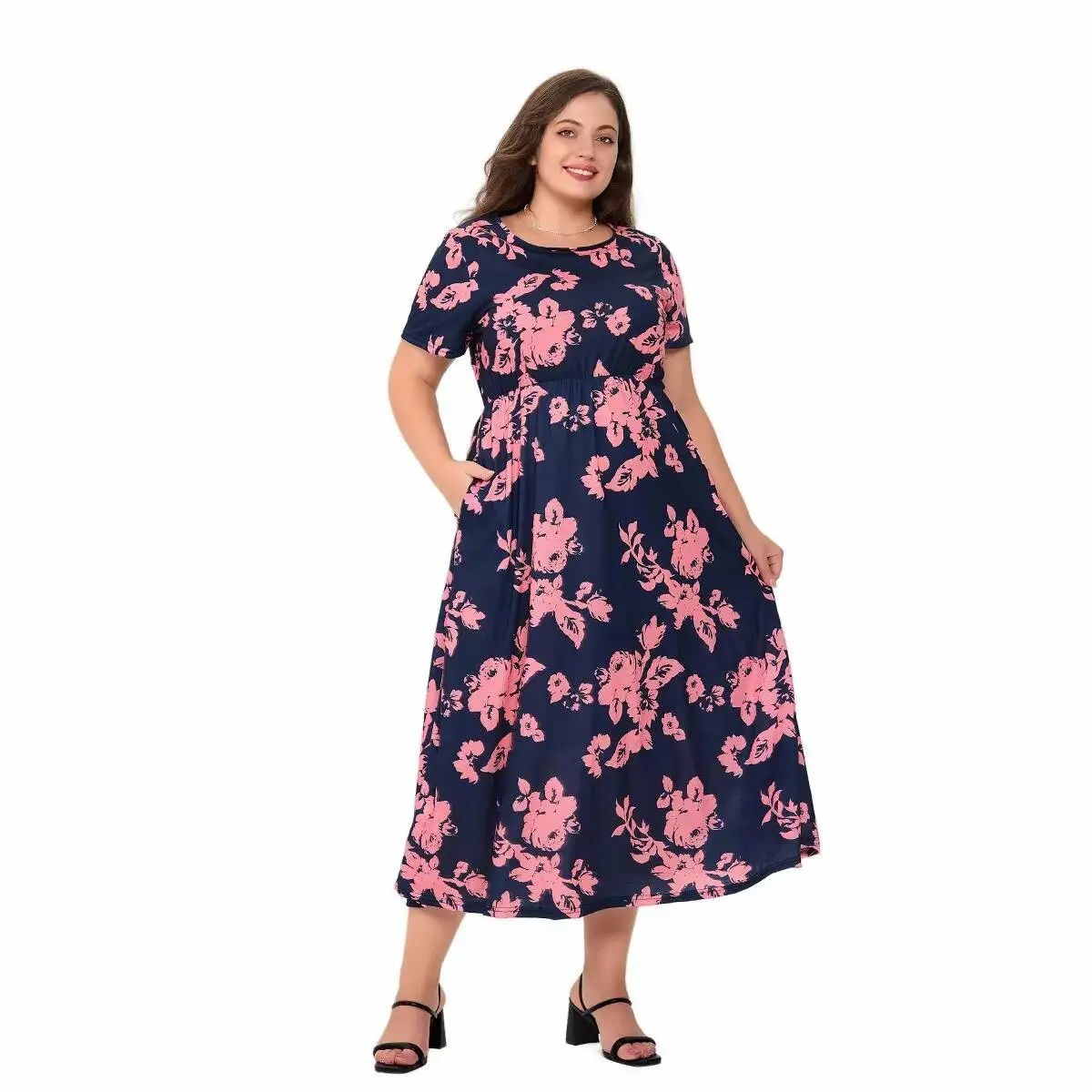 

Women's Size 2025 Plus Summer New Round Neck Short Sleeved Casual Vacation Dress 2025 Party Summer Elegantes Casual Y2k