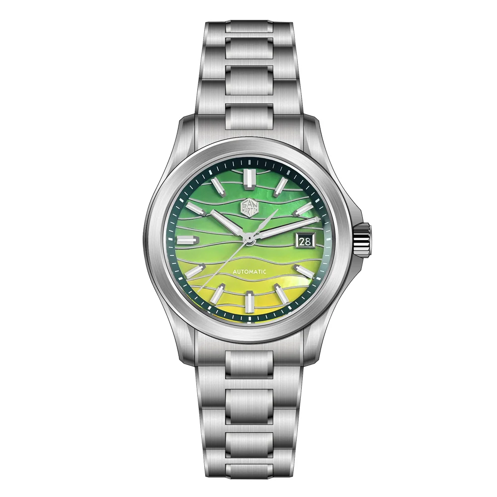 San Martin officiële 39 mm Guilloche MOP-wijzerplaat Gada-horloge Miyota 9015 luxe automatische mechanische herenhorloges 10 ATM reloj SN0150