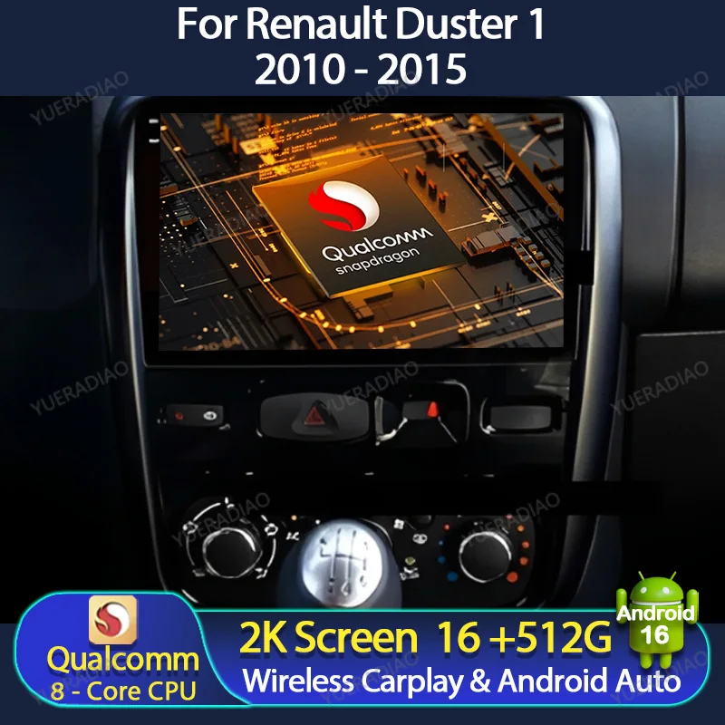 Android 16 Car Radio For Renault Duster 2010 - 2015 For Nissan Terrano 3 2014 - 2022 Qualcomm QLED BT 2DIN GPS NAVI 4G WIFI