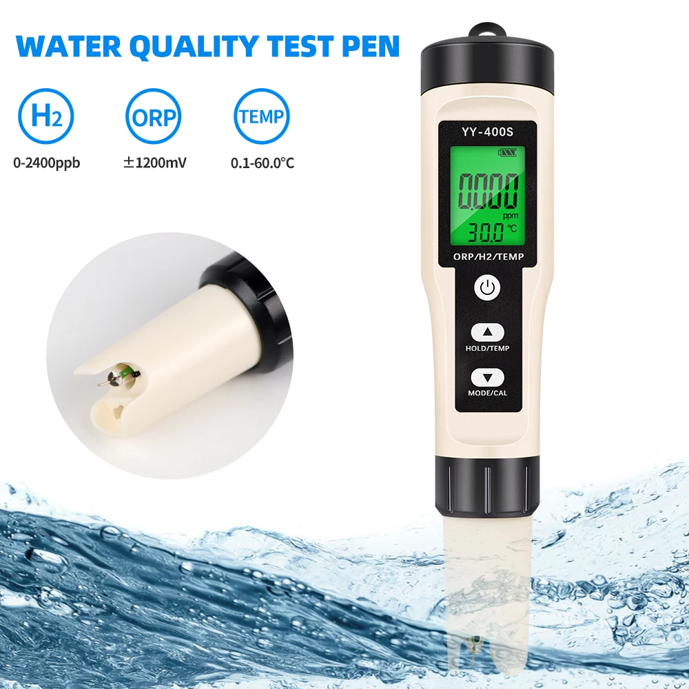 3 in 1 ORP H2 Temp Meter Professional Hydrogen Ion Concentration Tester Digital Water Quality Monitor Tester for Pools Drinking