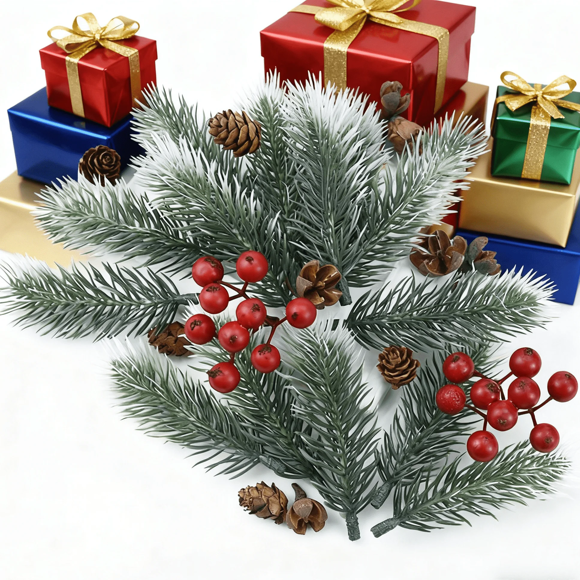 20/50PCS Weihnachten Kranz Material Künstliche Pflanzen Hochzeit Dekorative Blume Hause Zimmer Dekor Kunststoff Kiefer Nadel Schneeflocke diy