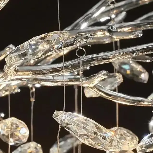 Modern Chrome Crystal Ceiling Chandelier Round Branch Crystal Chandeliers For Dining Living Room Bedroom Kitchen Fixture