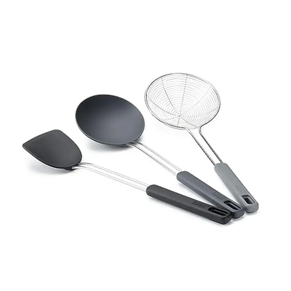 

Silicone Skimmer Spoon Turner Set Stainless Steel Black Wall Hook Storage Kitchen Utensils