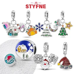 Silver 925 Christmas Santa Hat ,Claus,Tree,Reindeer,Bell Charms Bead Fit Original Bracelet DIY Jewelry Gifts for Women