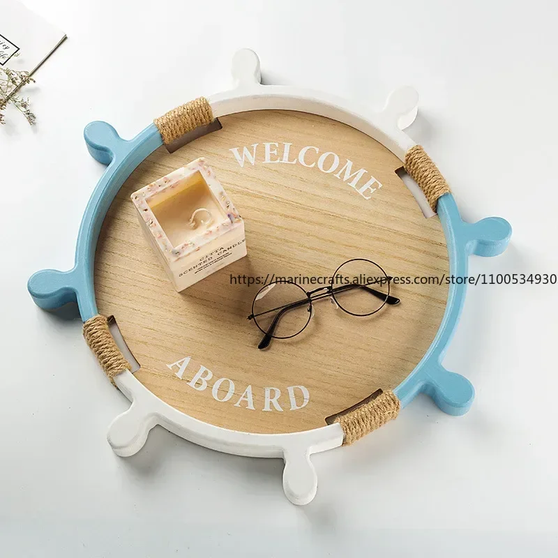 

Mediterranean Wooden Rudder Pallet Storage Ocean Style Home Fruit Tea Cup Tray Home Living Room Wall Hanging Decorations