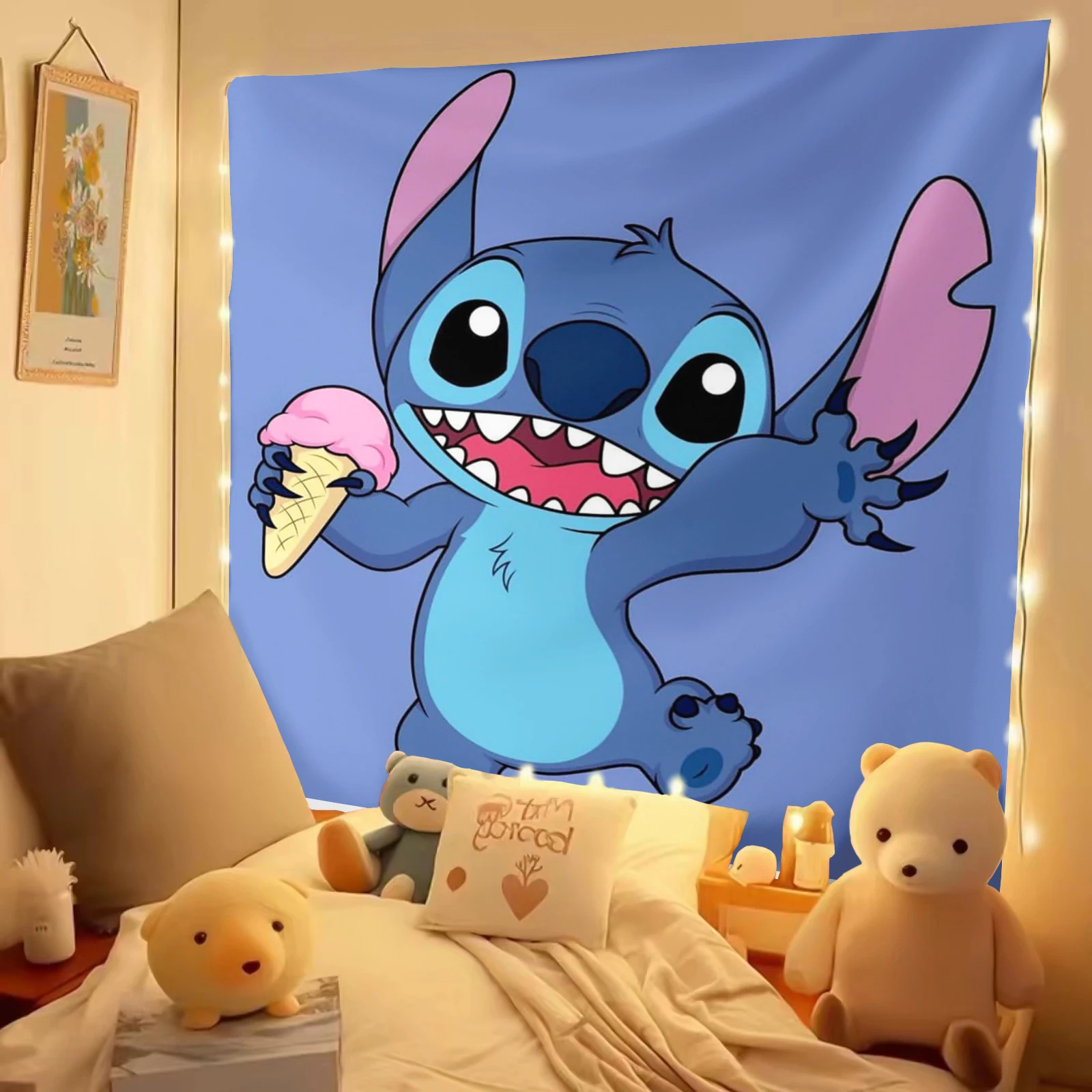 Stitch Tapestry Cartoon Wall Art, Simple Hanging, Home Background Decoration, Student Bedroom, Dormitory, Living Room, Kawaii