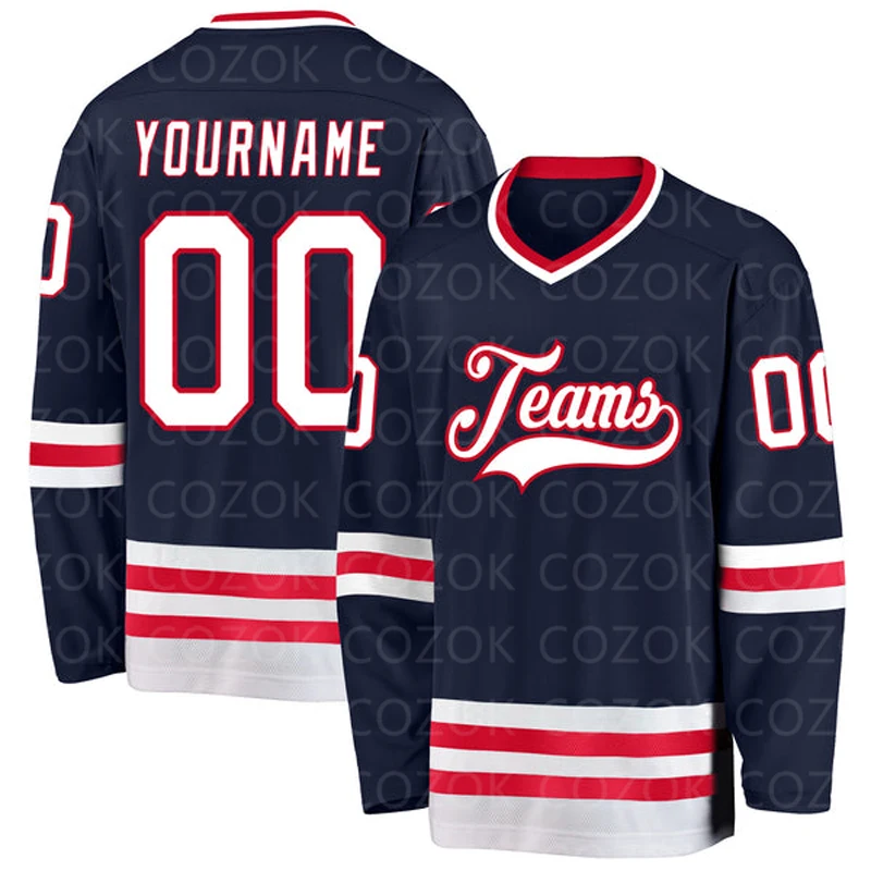 Custom Vintage Black Red Hockey 3D Print You Name Number Men Women Ice Hockey Jersey Competition Training Jerseys