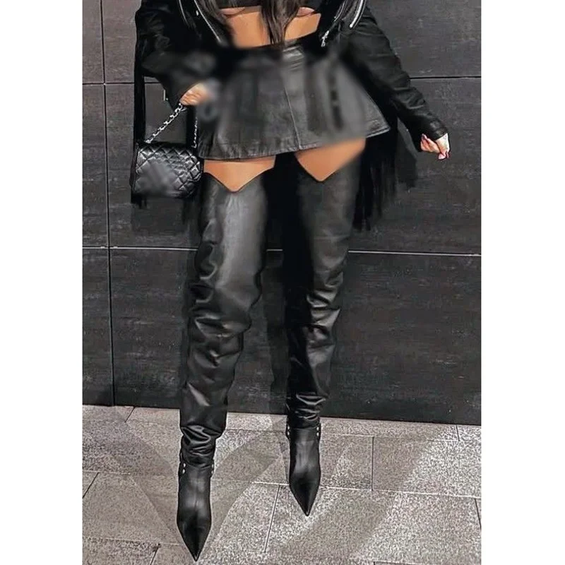 Schwarz Cut Out Über Knie Matte Stiefel Thin High Heel Sexy Modische Kühlen Winter Casual Große Größe Frau Schuhe Zapatillas Mujer