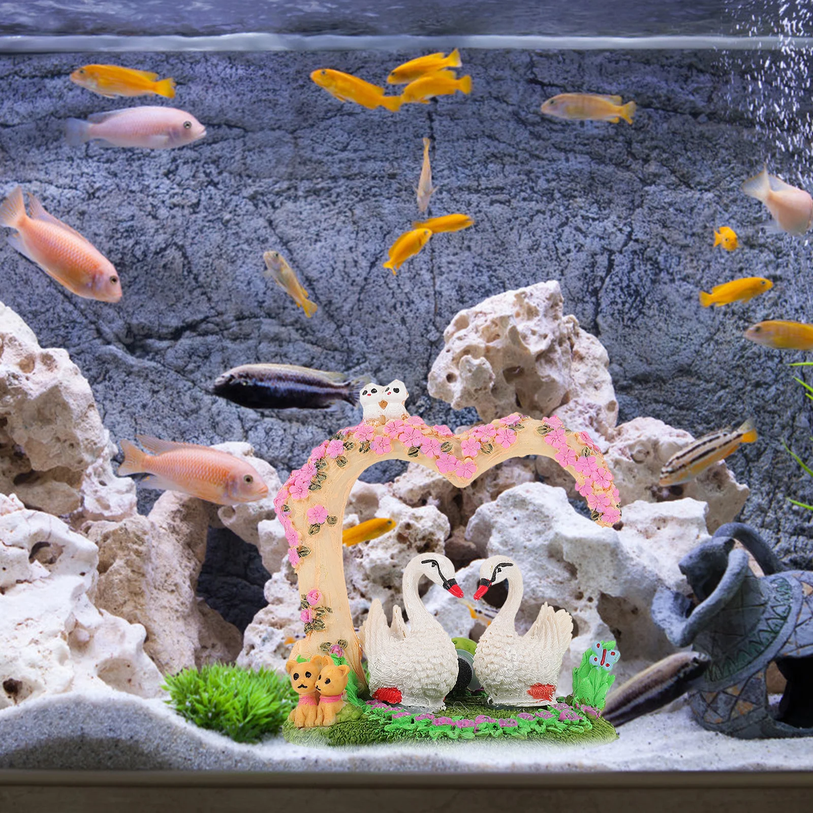 

Delicate Aquarium Decor Swan Ornament Resin Material Fish Tank Accessory Lifelike Landscape Swan Decor Resin Aquarium Ornament