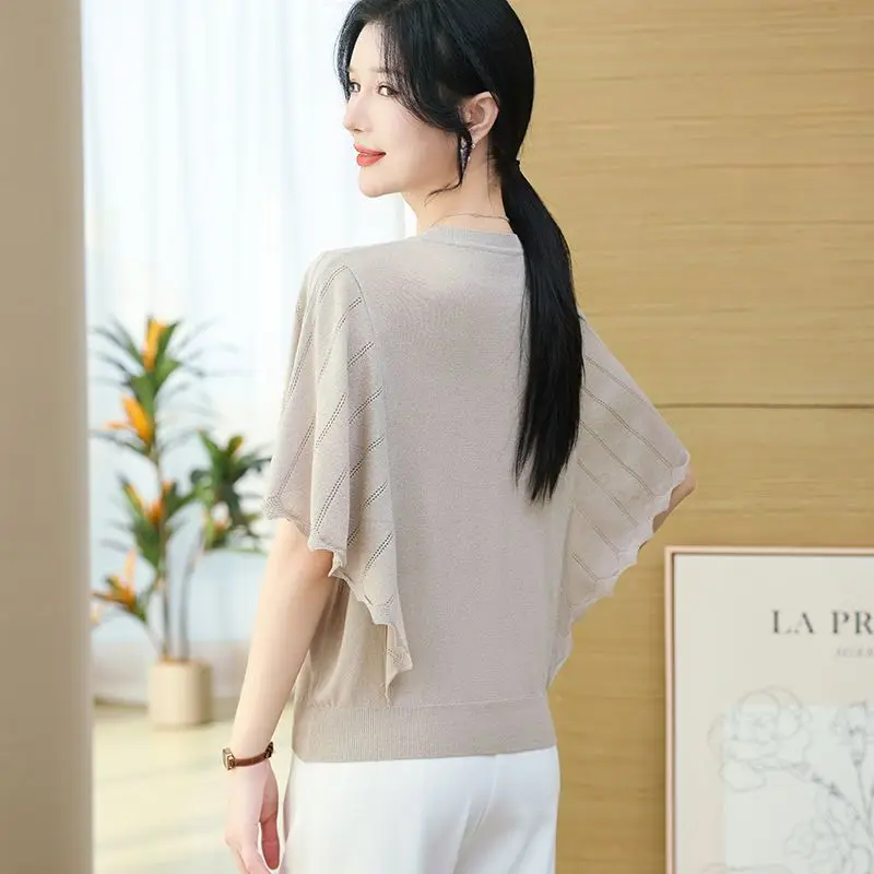Women's Top Short Sleeve Batwing Sleeve Loose Fit Slimming Color Spring Summer Fashionable Casual round Neck Q452