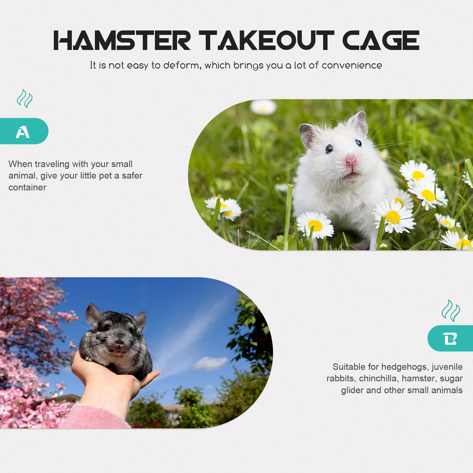 حامل الهامستر للسفر، حافظة بلاستيكية متينة، محمولة، عش الحيوانات الأليفة الصغيرة، قفص خنزير غينيا، سهلة التنظيف، حامل هامستر يدوم طويلاً