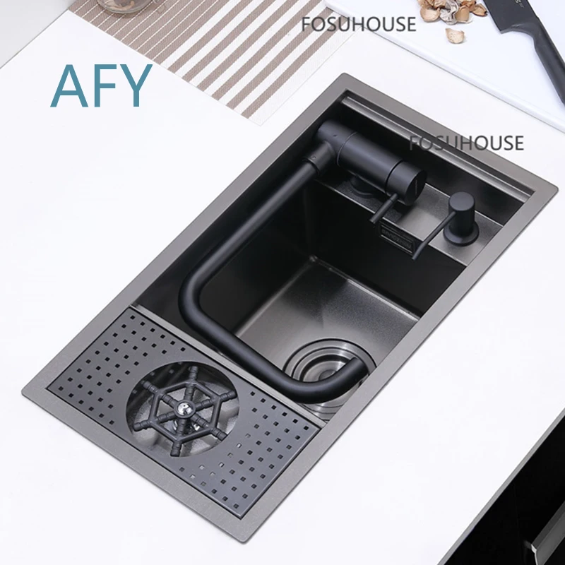 304 Stainless Steel Nano Sink for Kitchen for Small Sinks for Handmade Single Bowl Sink for Black Concealed Undermount Cup