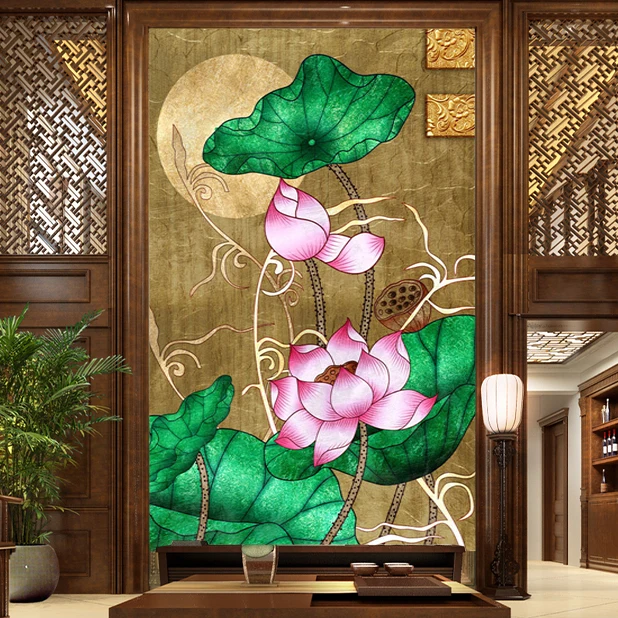 Customized products 3D Gold foil lotu wallpaper Buddhist culture living room TV Golden Lotus Temple Buddha Hall decorative mural