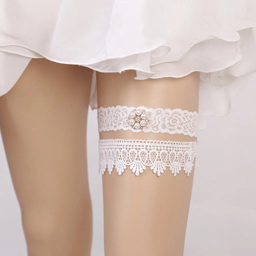 

Leg Ring Lace Pearl Rhinestone Bridal Adjustable Comfort Wedding Garter Belt Fits Wedding Garter Most 16 23 Inch
