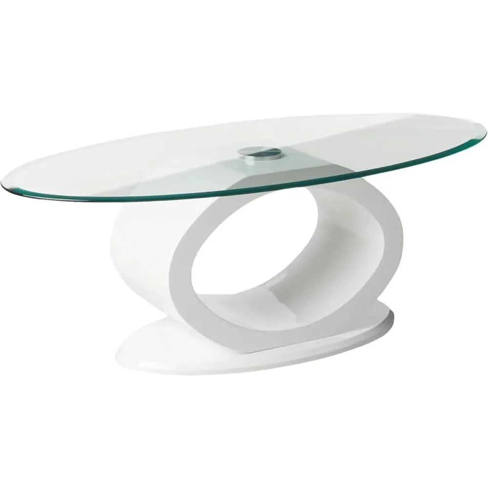 

Modine Oval Modern Center Table, Contemporary Furniture, Beveled Tempered Glass, O-Shaped High Gloss Pedestal for Living Room