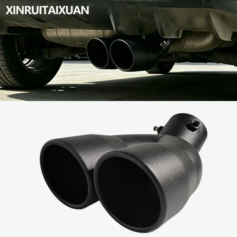 

Universal 63mm Inlet Dual Outlet Exhaust Muffler Tip, Stainless Steel Matte Black Round Tailpipe