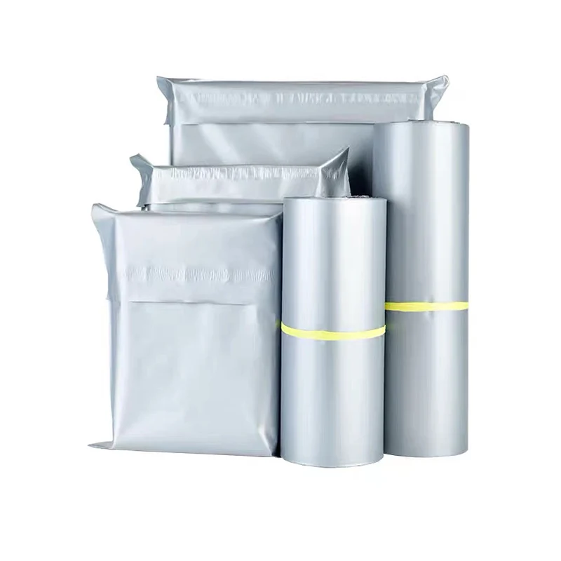 Bolsa de mensajería pequeña de polietileno para embalaje de ropa, bolsa de correo impermeable, color gris plateado, 10 piezas