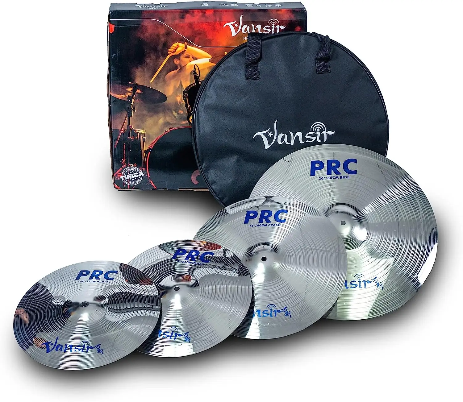

VANSIRCYMBAL 6 inch splash+ 8 inch splash+14hihat+16crash+18crash+20ride Alloy Cymbals Silver