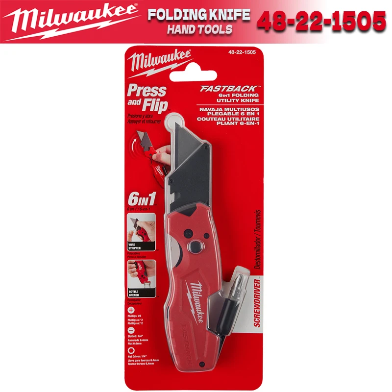 MILWAUKEE FASTBACK 6-in-1 Folding Utility Knife Multi-Purpose Folding 1/4