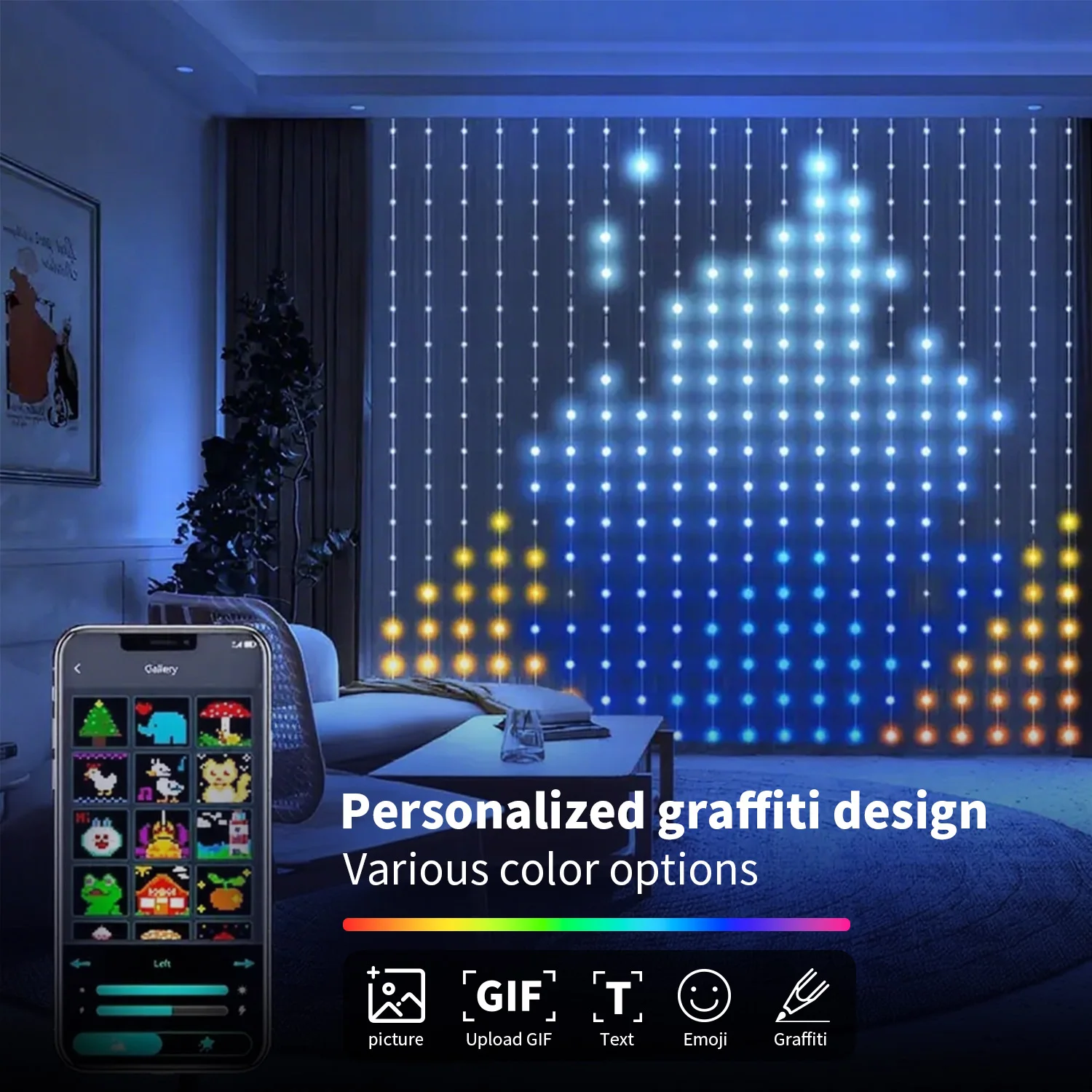 

Светодиодная гирлянда с управлением через приложение - 400 светодиодов, питание от USB, синхронизация с музыкой, RGB-подсветка, умные светильники для штор своими руками |