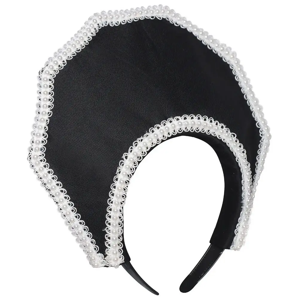 Soft Velvet Crown Headband Faux Pearl Trim Elastic Vintage Pearl Hairband Classic Black Red Non Slip Design Retro Queen Tiara