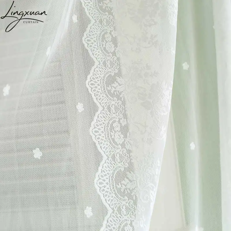 White Short Curtain Tulle Window Curtains For Bedroom Kitchen European Floral Lace Sheer Voile Drapes For Living Room Wedding