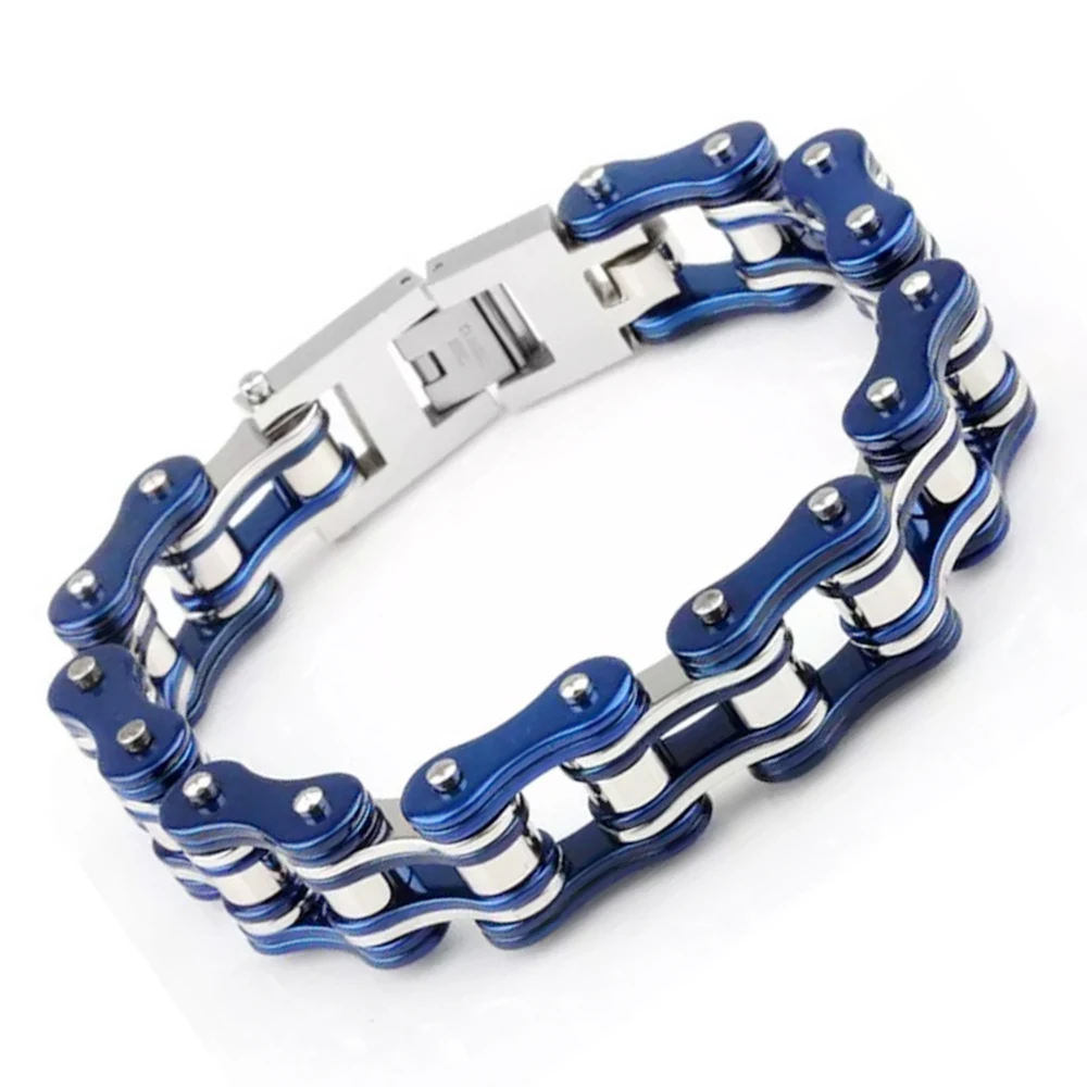 16mm Heavy Punk Blue Motorcycle Bike Chain Bracelets Men Women Hiphop Black Green Stainless Steel Biker Link Bangle Jewellery