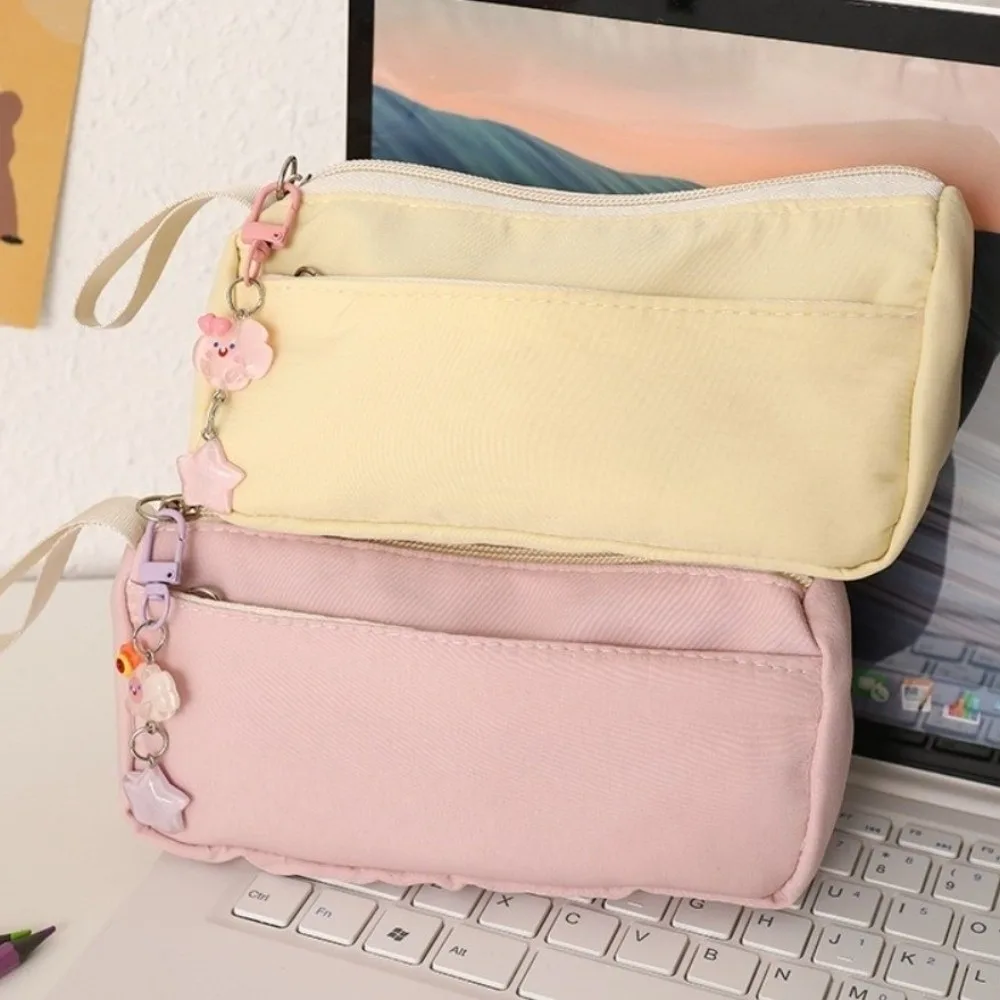 Aesthetic Large Capacity Pencil Case Polyester Zipper Stationery Bag Simple Macaron Color Pen Pouch Girls