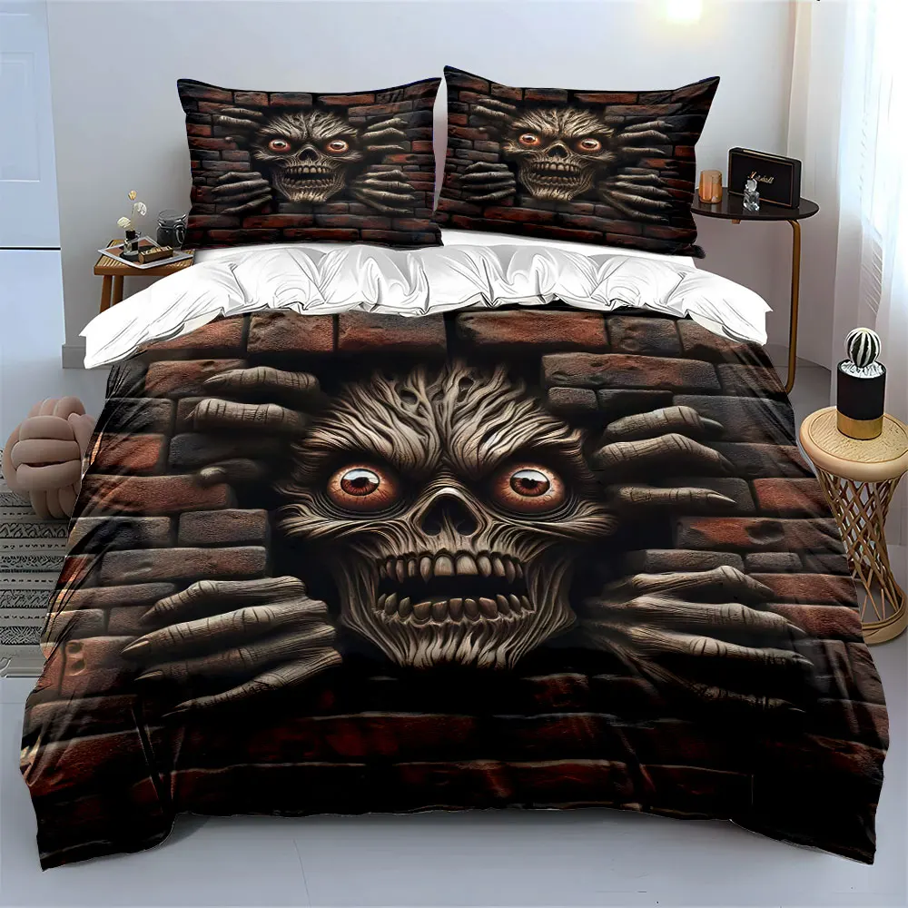 Creepy skull breaking through the wall Print Bedding set 3PC 1duvet cover 2pillowcases adult and children bedding set Luxury