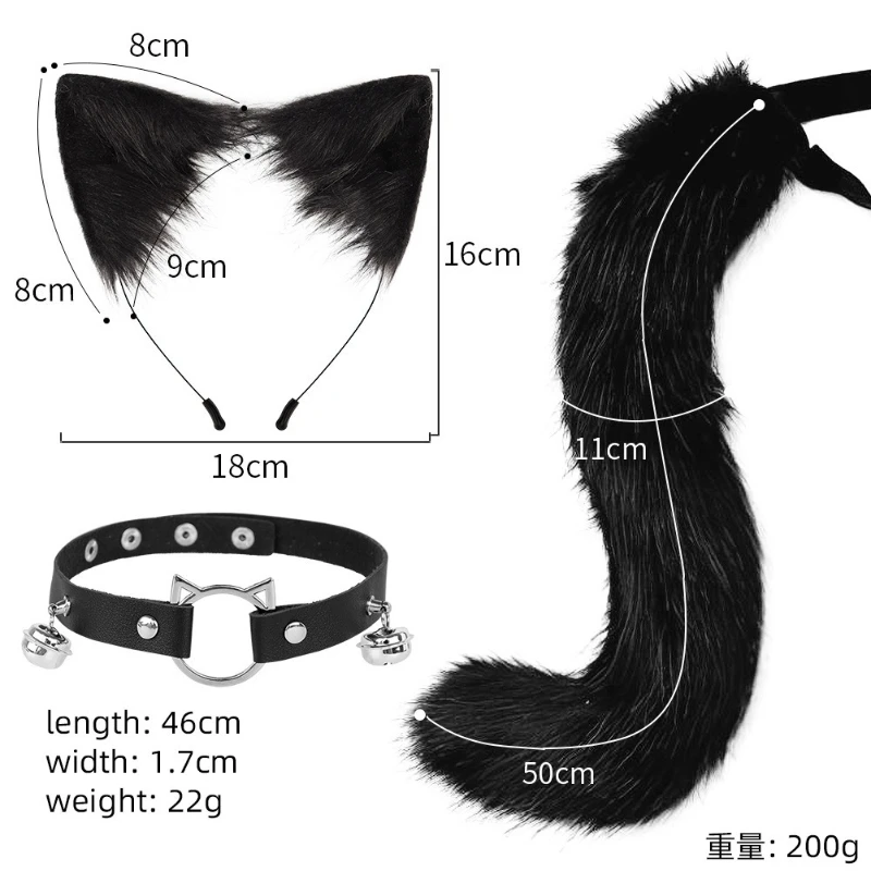 Handmade Simulation Cat Ear Headband Fox Tail Accessories Two-dimensional Beast Ear Beast Tail Collar Hairpin Set