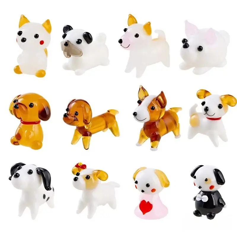 3pcs Glass Mini Handmade Puppy Desktop Ornament Cartoon Micro Landscape Creative Decoration Animal Statue Simulation Gift