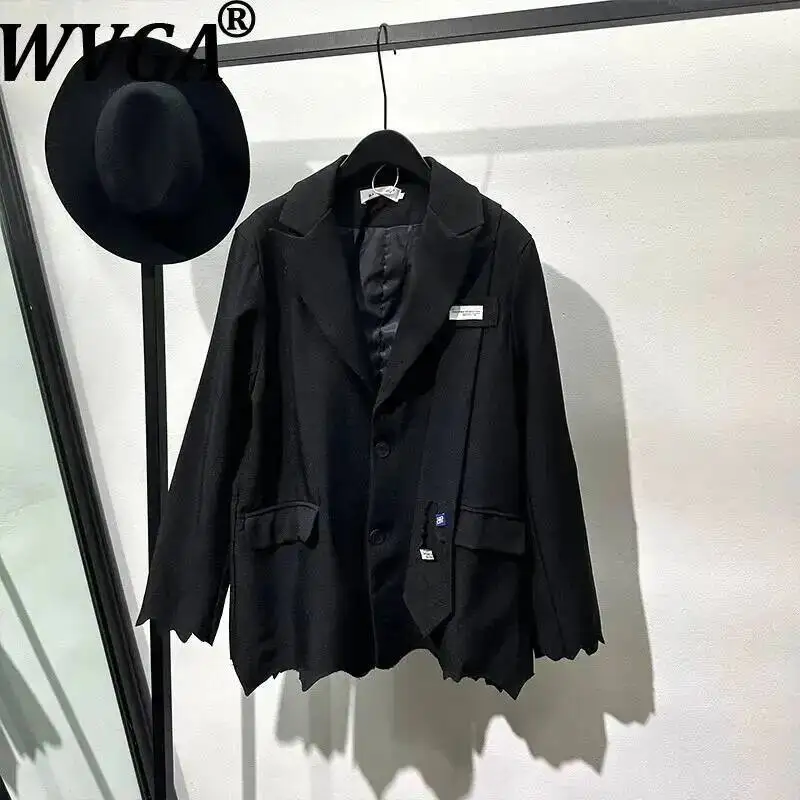 

WVGA Men Spring Autumn New Street Style Distressed Frayed Hem Trendy Blazer Niche Chic Casual Popular Irregular Coats Ins W21804
