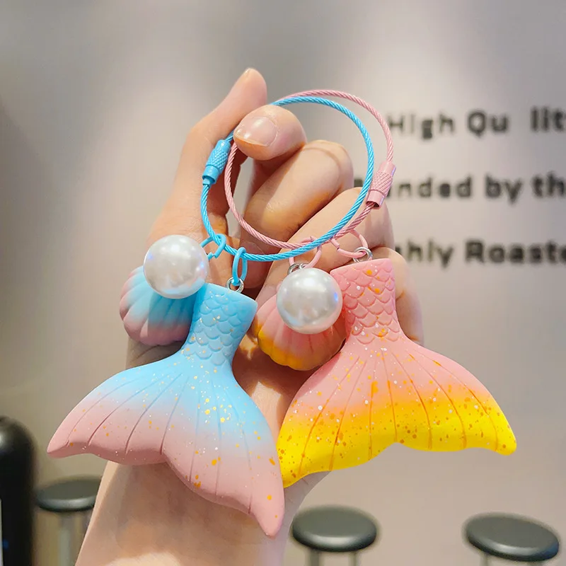 Cute Mermaid Keychain Marine Life Shell Starfish Keyring Pendants for Women Girls Handbag Decor Charm Handmade Jewelry Gifts